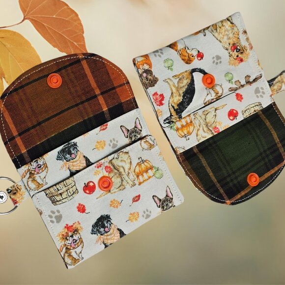 Mini Bag Charm Card Wallet | Attachable Keyring Pouch | Handmade Autumn Paws Dog - Picture 6 of 7